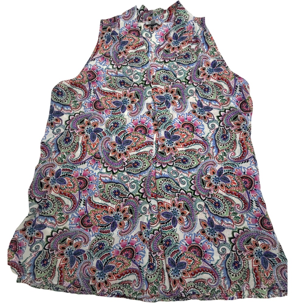Floral & Ivy Women 1X Sleeveless Paisley Floral Print Blouse Multi-Color V-Neck